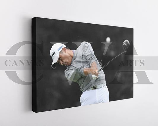 Collin Morikawa Black & White Canvas Art Golf Canvas Wall Art