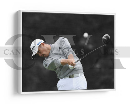 Collin Morikawa Black & White Canvas Art Golf Canvas Wall Art