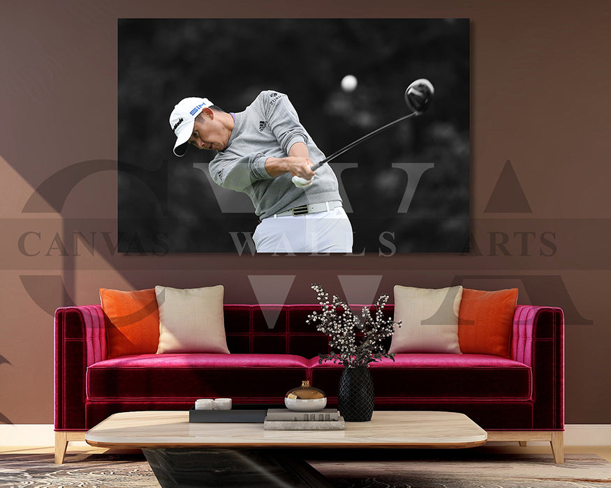 Collin Morikawa Black & White Canvas Art Golf Canvas Wall Art