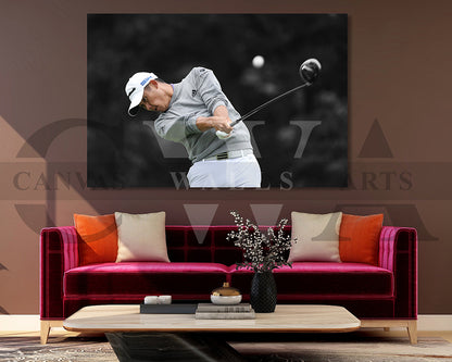 Collin Morikawa Black & White Canvas Art Golf Canvas Wall Art