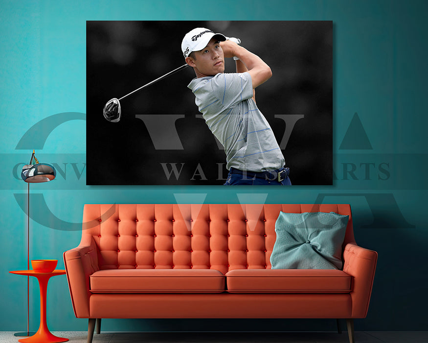 Collin Morikawa Black & White Canvas Art Golf Canvas Wall Art