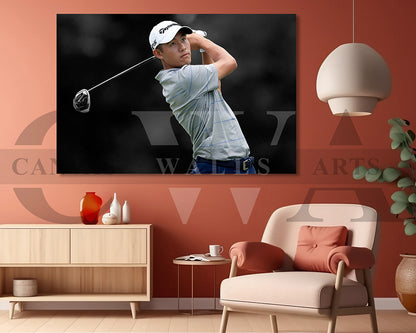 Collin Morikawa Black & White Canvas Art Golf Canvas Wall Art