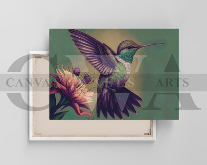 Colorful Hummingbirds Canvas Wall Art Bird Poster Print