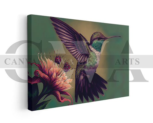 Colorful Hummingbirds Canvas Wall Art Bird Poster Print