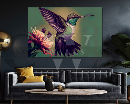 Colorful Hummingbirds Canvas Wall Art Bird Poster Print