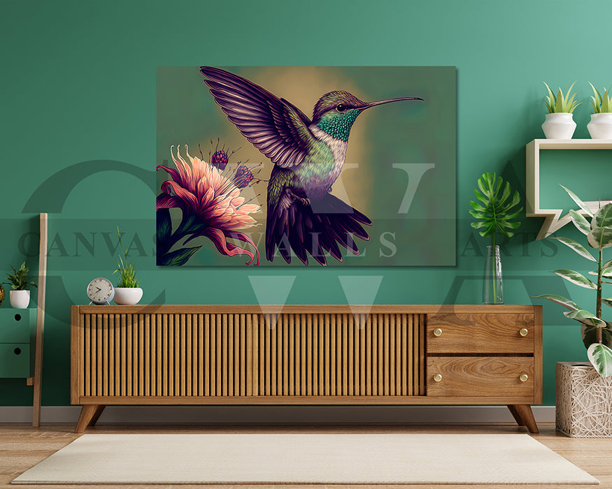 Colorful Hummingbirds Canvas Wall Art Bird Poster Print