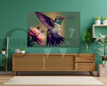Colorful Hummingbirds Canvas Wall Art Bird Poster Print