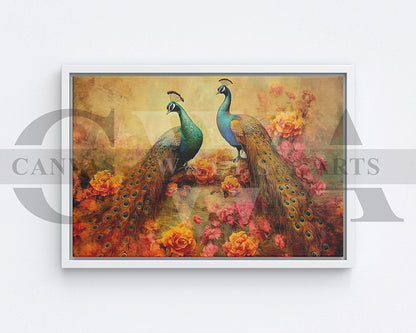 Colorful Peacock Canvas Wall Art Bird Poster Print