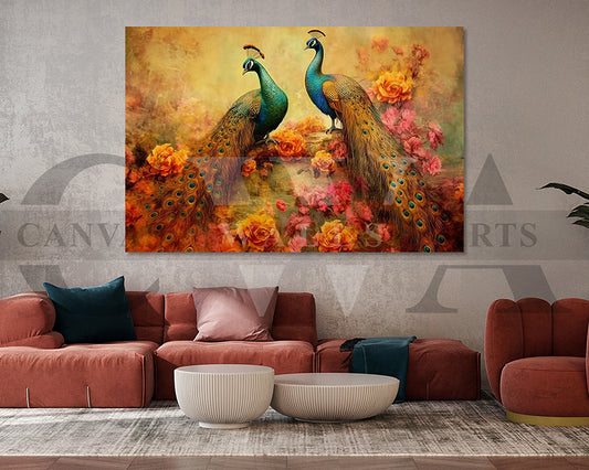 Colorful Peacock Canvas Wall Art Bird Poster Print
