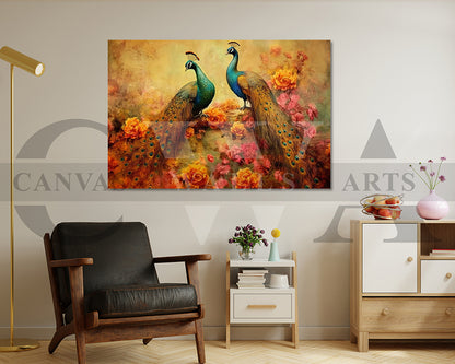 Colorful Peacock Canvas Wall Art Bird Poster Print