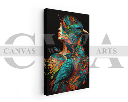 Colorful Woman With Birds Canvas Wall Art