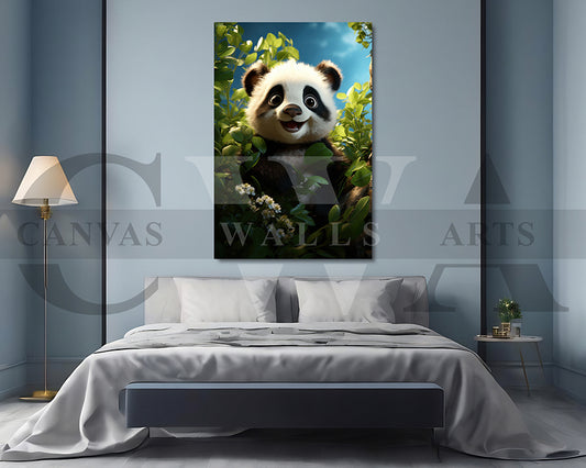 Cute Panda Summer Canvas Wall Art Animal Poster Print