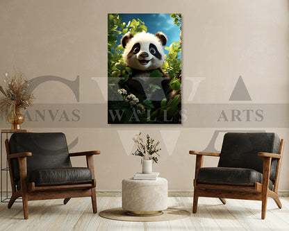 Cute Panda Summer Canvas Wall Art Animal Poster Print