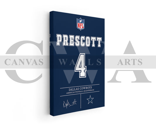 Dak Prescott Canvas Wall Art - NFL Jersey Poster | Ready to Hang Sports Canvas Print