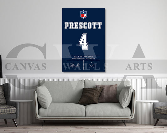 Dak Prescott Canvas Wall Art - NFL Jersey Poster | Ready to Hang Sports Canvas Print