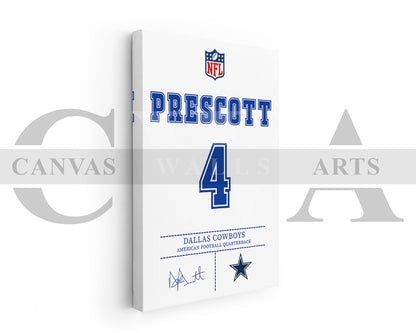 Dak Prescott Canvas Wall Art - NFL Jersey Poster | Ready to Hang Sports Canvas Print