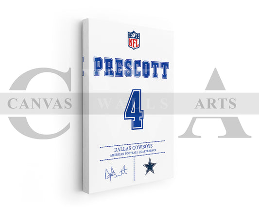 Dak Prescott Canvas Wall Art - NFL Jersey Poster | Ready to Hang Sports Canvas Print