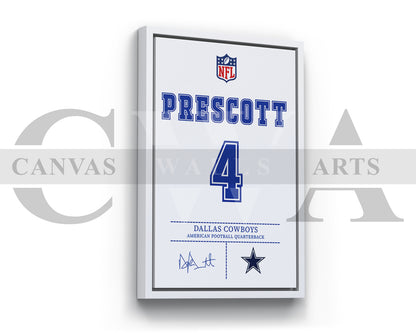 Dak Prescott Canvas Wall Art - NFL Jersey Poster | Ready to Hang Sports Canvas Print