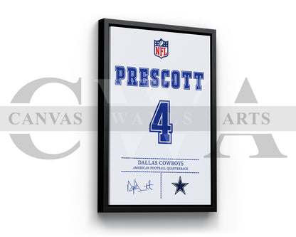 Dak Prescott Canvas Wall Art - NFL Jersey Poster | Ready to Hang Sports Canvas Print