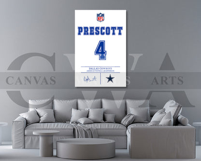 Dak Prescott Canvas Wall Art - NFL Jersey Poster | Ready to Hang Sports Canvas Print