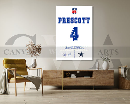 Dak Prescott Canvas Wall Art - NFL Jersey Poster | Ready to Hang Sports Canvas Print