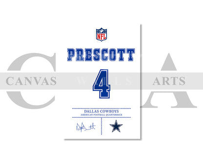 Dak Prescott Canvas Wall Art - NFL Jersey Poster | Ready to Hang Sports Canvas Print