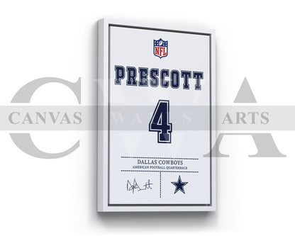 Dak Prescott Canvas Wall Art - NFL Jersey Poster | Ready to Hang Sports Canvas Print