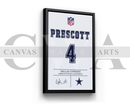 Dak Prescott Canvas Wall Art - NFL Jersey Poster | Ready to Hang Sports Canvas Print