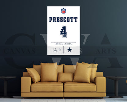 Dak Prescott Canvas Wall Art - NFL Jersey Poster | Ready to Hang Sports Canvas Print