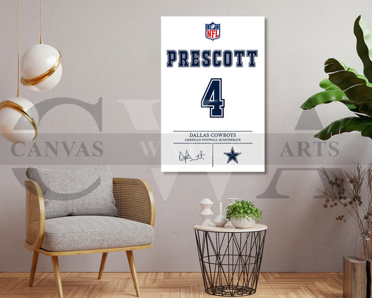 Dak Prescott Canvas Wall Art - NFL Jersey Poster | Ready to Hang Sports Canvas Print