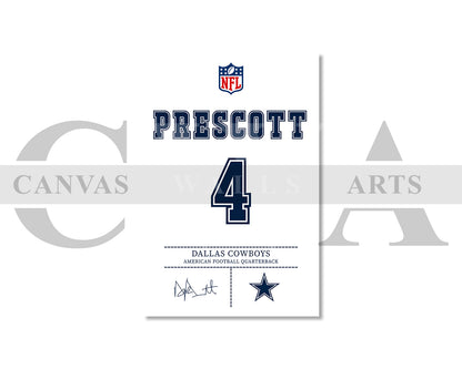Dak Prescott Canvas Wall Art - NFL Jersey Poster | Ready to Hang Sports Canvas Print