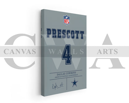 Dak Prescott Canvas Wall Art - NFL Jersey Poster | Ready to Hang Sports Canvas Print
