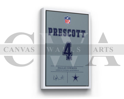 Dak Prescott Canvas Wall Art - NFL Jersey Poster | Ready to Hang Sports Canvas Print