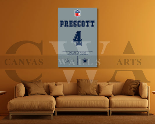 Dak Prescott Canvas Wall Art - NFL Jersey Poster | Ready to Hang Sports Canvas Print