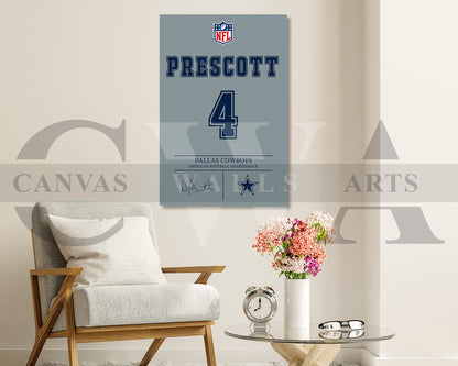 Dak Prescott Canvas Wall Art - NFL Jersey Poster | Ready to Hang Sports Canvas Print