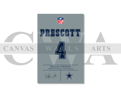 Dak Prescott Canvas Wall Art - NFL Jersey Poster | Ready to Hang Sports Canvas Print