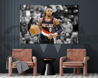Damian Lillard Black & White Canvas Art Basketball Canvas Wall Art