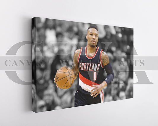 Damian Lillard Black & White Canvas Art Basketball Canvas Wall Art
