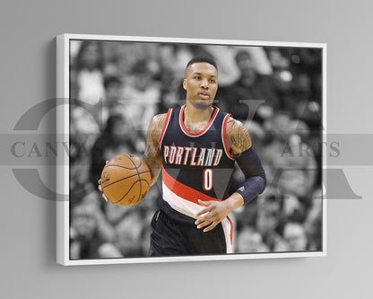 Damian Lillard Black & White Canvas Art Basketball Canvas Wall Art