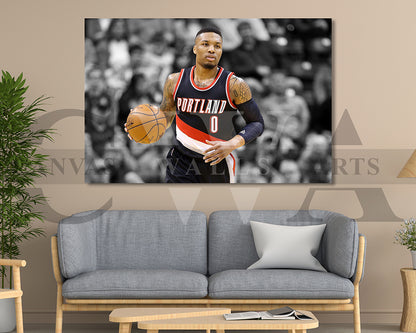 Damian Lillard Black & White Canvas Art Basketball Canvas Wall Art