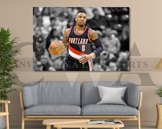 Damian Lillard Black & White Canvas Art Basketball Canvas Wall Art