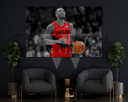 Damian Lillard Black & White Canvas Art Basketball Canvas Wall Art