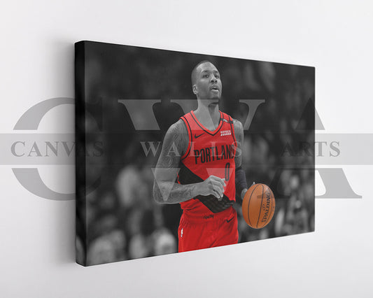 Damian Lillard Black & White Canvas Art Basketball Canvas Wall Art
