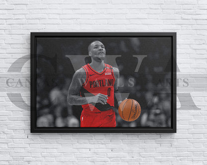 Damian Lillard Black & White Canvas Art Basketball Canvas Wall Art