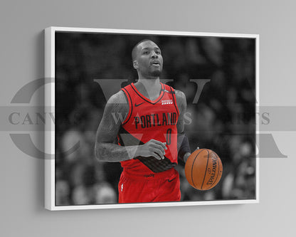 Damian Lillard Black & White Canvas Art Basketball Canvas Wall Art