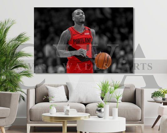 Damian Lillard Black & White Canvas Art Basketball Canvas Wall Art