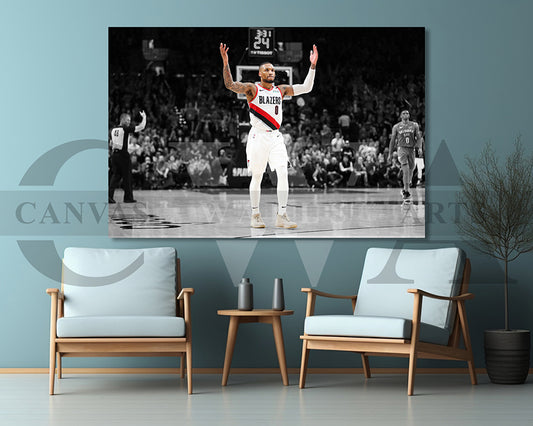 Damian Lillard Black & White Canvas Art Basketball Canvas Wall Art