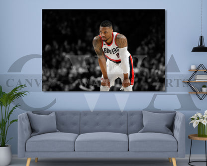 Damian Lillard Black & White Canvas Art Basketball Canvas Wall Art