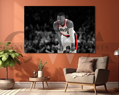 Damian Lillard Black & White Canvas Art Basketball Canvas Wall Art