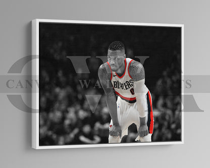 Damian Lillard Black & White Canvas Art Basketball Canvas Wall Art
